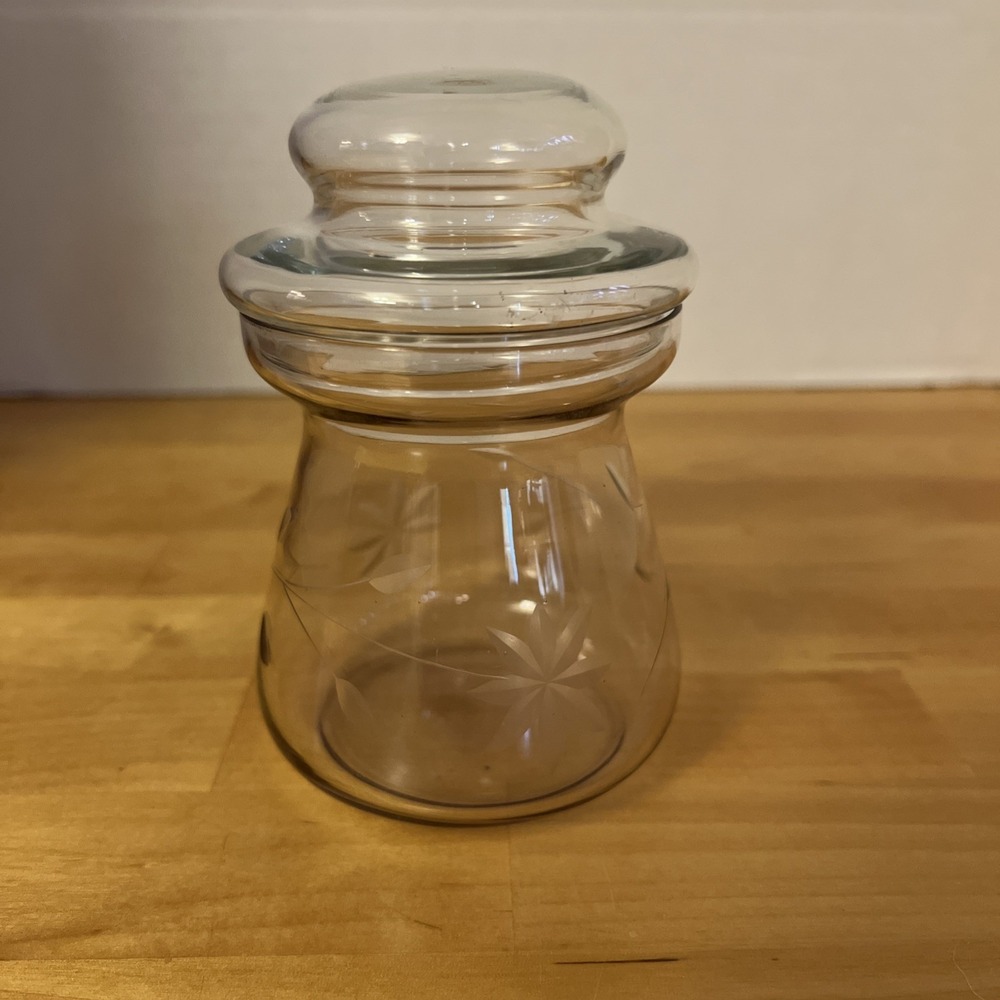 Vintage Etched Apothecary Covered Jar Canister